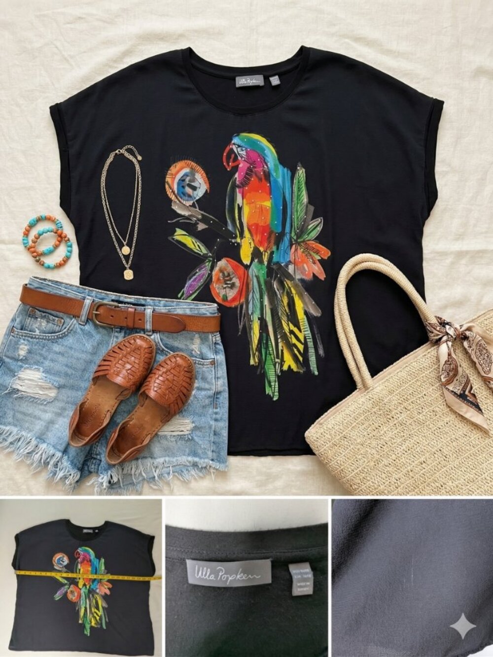 Ulla Popken Artistic Parrot Tee - Embellished Oversized Statement Top USA 16/18 - Picture 2 of 13